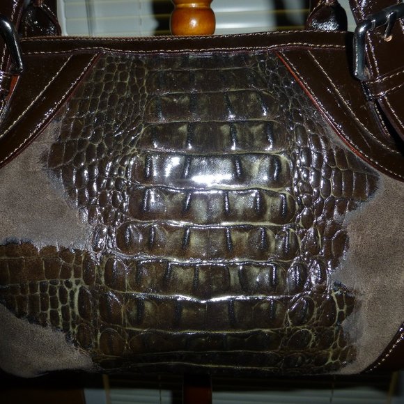 Nuovedive  Chocolate Brown Handbag Genuine Leather Embossed - Picture 2 of 6